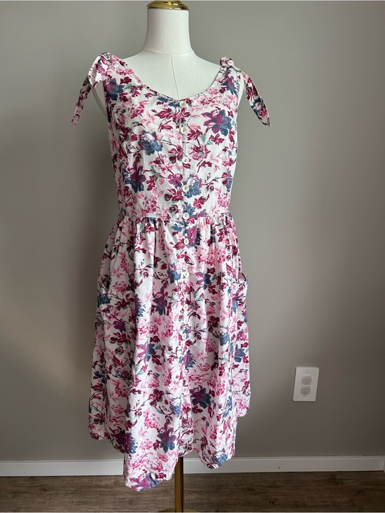 April Cornell Dresses & Skirts - Cotton Floral Tie-Shoulder Sundress flower scalloped hem pockets small shop